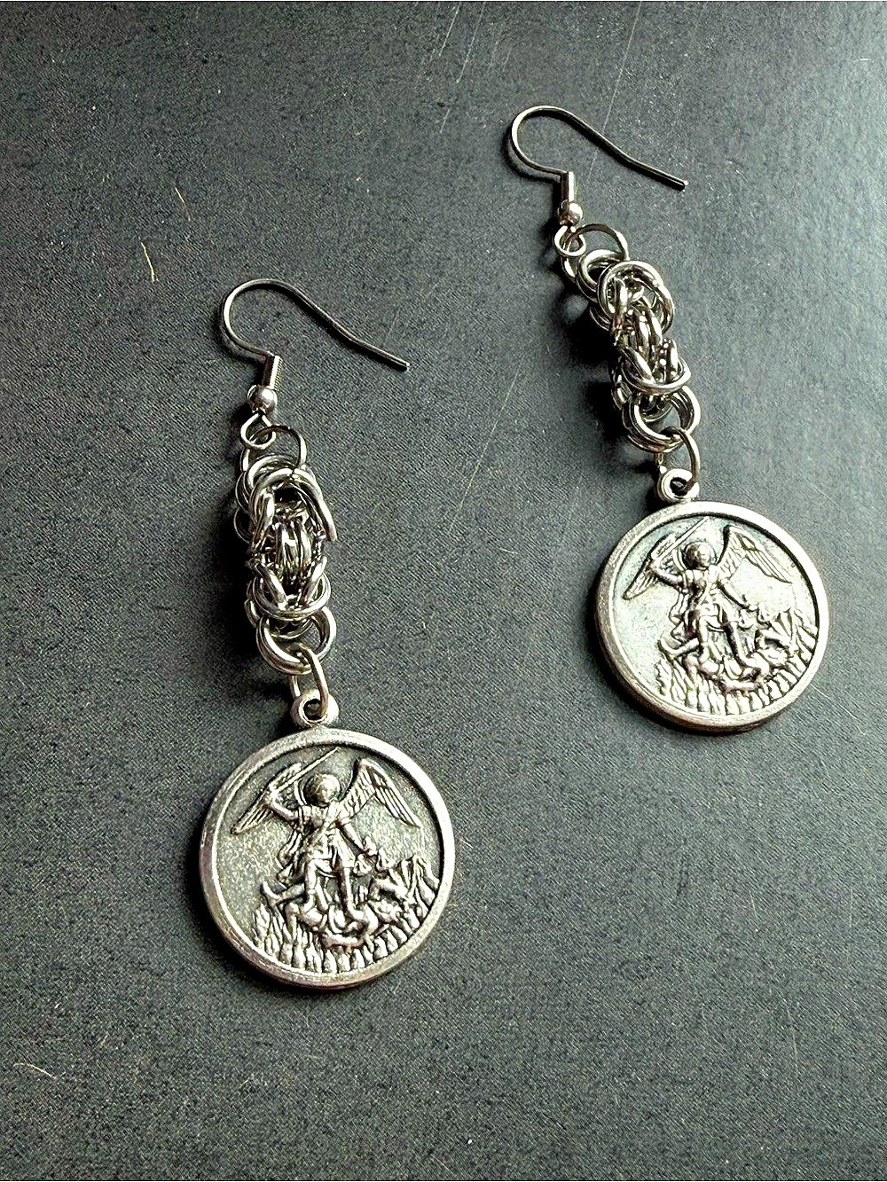 Archangel Micheal earrings chainmaille st Micheal protection jewelry dangle35